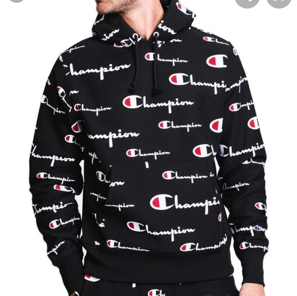 Champion Reverse Weave All Over Logo Print Pullover Hoodie Sweatshirt Size S - Picture 7 of 8